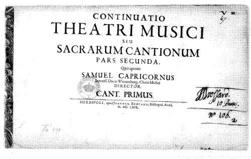 Capricornus - Continutiatio theatri musici
