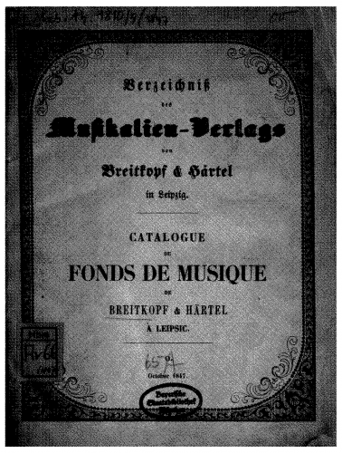 Various - Publishersâ Catalogues - Other [[Breitkopf und Härtel]]