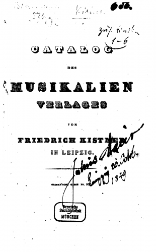 Various - Publishersâ Catalogues - Other [[Kistner|Fr. Kistner]]