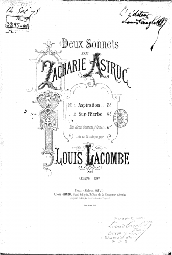 Lacombe - Deux sonnets de Zacharie Astruc - Score
