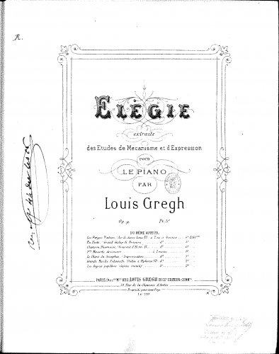 Gregh - Élégie - Score
