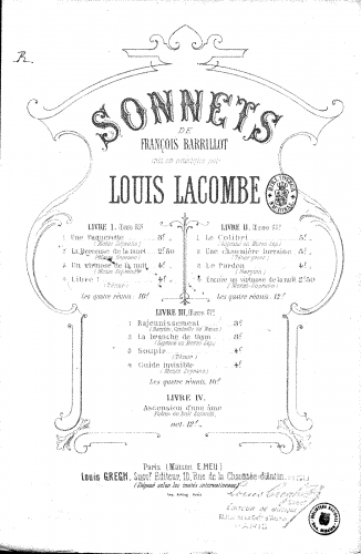 Lacombe - Sonnets de François Barrillot - Score