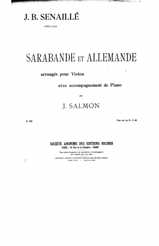 Senaillé - 10 Violin Sonatas - Sonata No. 9 in G minor For Violin and Piano (Salmon)