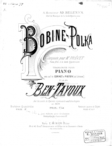 Bentayoux - Bobine - Polka For Cornet and Piano - Score