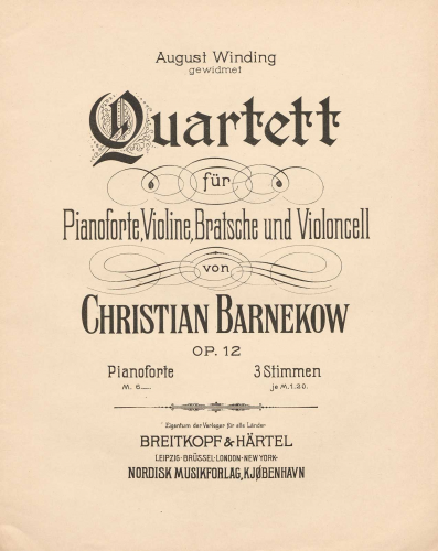 Barnekow - Piano Quartet - Scores and Parts