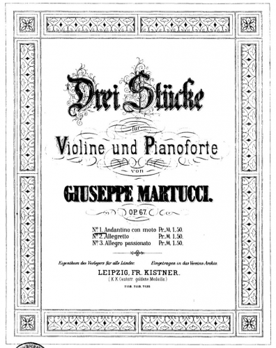 Martucci - 3 Stücke, Op. 67 - Scores and Parts