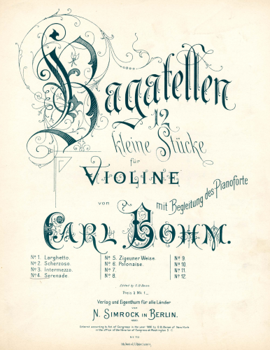 Bohm - 12 Bagatelles - Scores and Parts Serenade (No. 4)