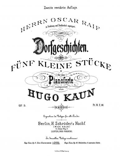 Kaun - Dorfgeschichten, Op. 9 - Score