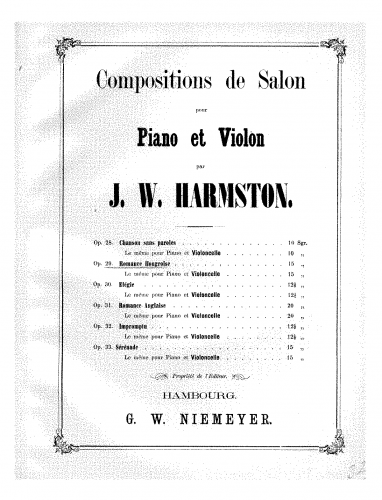 Harmston - Romance hongroise, Op. 29 - piano score