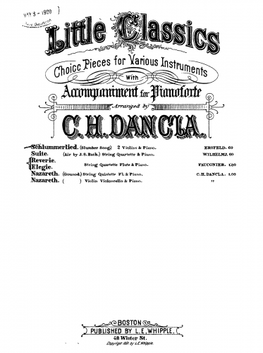 Ersfeld - Schlummerlied, Op. 11 - For 2 Violins and Piano (Dancla)