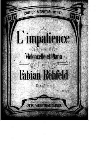 Rehfeld - Vier Salonstücke - L'Impatience (No. 4) For Cello and Piano