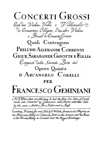 Geminiani - Concerti Grossi after Corelli's Violin Sonatas, Op. 5 - Selections (Nos.7-12)