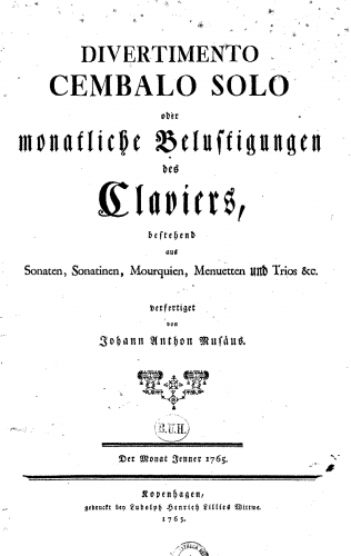 Musäus - Divertimento Cembalo Solo oder monatliche Belustigung des Claviers - Score