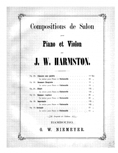 Harmston - Elégie, Op. 30 - piano score