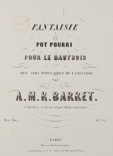 Barret - Fantaisie en pot-pourri sur des airs populaires du languedoc - Scores and Parts
