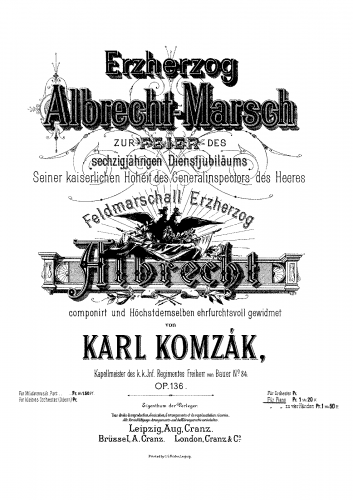 Komzák II - Erzherzog Albrecht-Marsch - For Piano (Composer) - Score