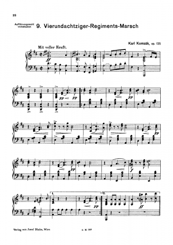 Komzák II - Vierundachtziger-Regiments-Marsch - For Piano - Score