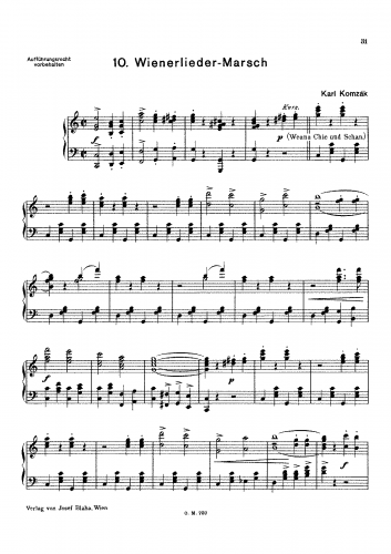 Komzák II - Wiener-Lieder-Marsch - For Piano (Composer ) - Score