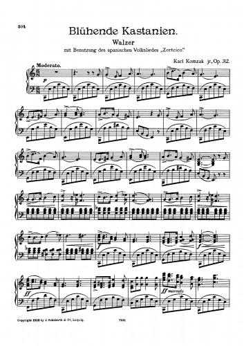 Komzák III - Blühende Kastanien - For Piano (Composer) - Score