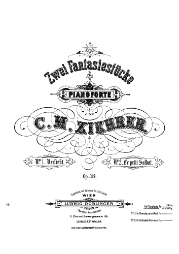 Ziehrer - 2 Fantasiestücke - For Piano (Composer) - Score