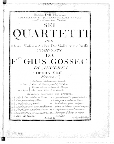 Gossec - 6 Quartets, Op. 14