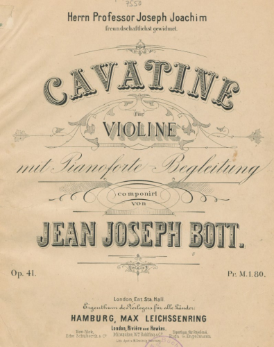 Bott - Cavatine - Scores and Parts