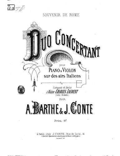Barthe - Duo concertant sur des airs italiens - Scores and Parts