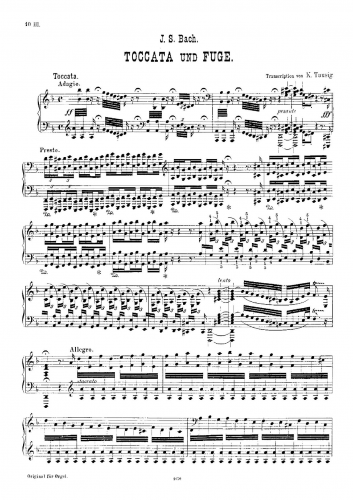 Bach - Toccata and Fugue in D minor - For Piano solo (Tausig) - Score