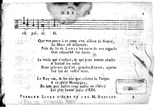 Boësset - Airs de cour à quatre et cinq parties (première livre) - Dessus (missing title page)