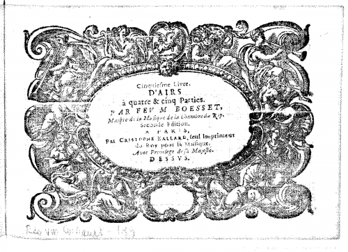 Boësset - Cinquième livre d'airs de cour à quatre et cinq parties - Dessus