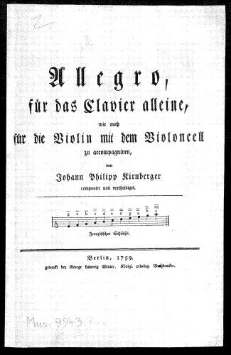 Kirnberger - Fugue in D major - Score