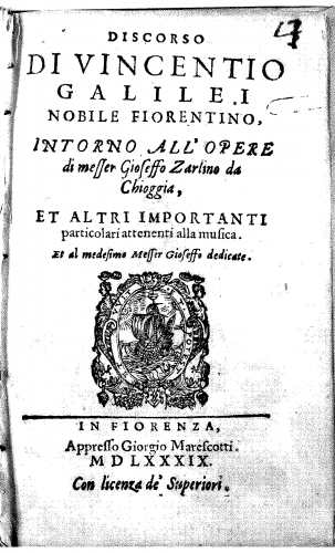 Galilei - Discorso intorno all'opere di messer Gioseffo Zarlino - Other - Complete book