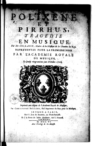 Collasse - Polixène et Pirrhus - Score