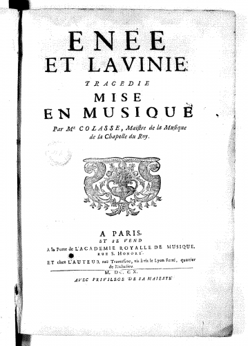 Collasse - Enée et Lavinie - Score