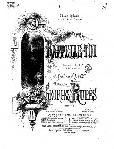 Rupès - Rappelle-toi - For Voice and Simplified Piano - Score