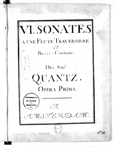 Quantz - 6 Flute Sonatas - Score