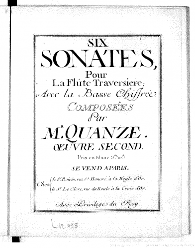 Quantz - 6 Flute Sonatas, RISM Q.28 - Score