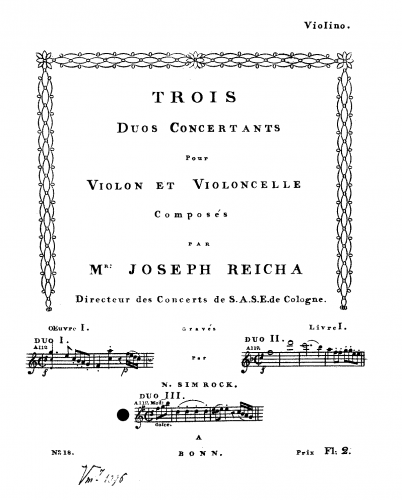 Reicha - 6 Duos Concertantes for Violin and Cello - Duo in G major (No. 3)