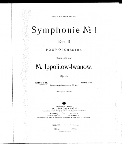 Ippolitov-Ivanov - Symphony No. 1 in E minor - Score