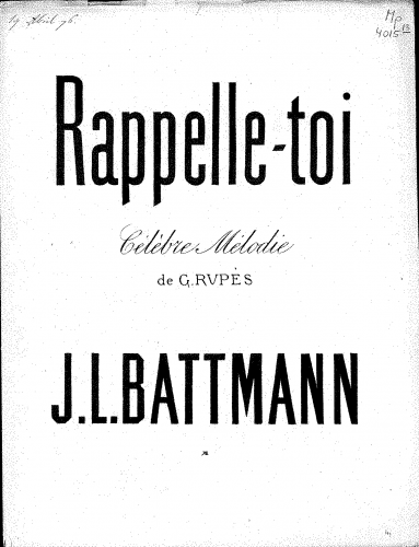Rupès - Rappelle-toi - For Piano solo (Battmann) - Score