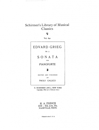 Grieg - Piano Sonata - Piano Score - Score