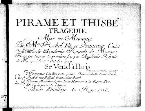 Franc?ur - Pirame et Thisbé - Condensed Score