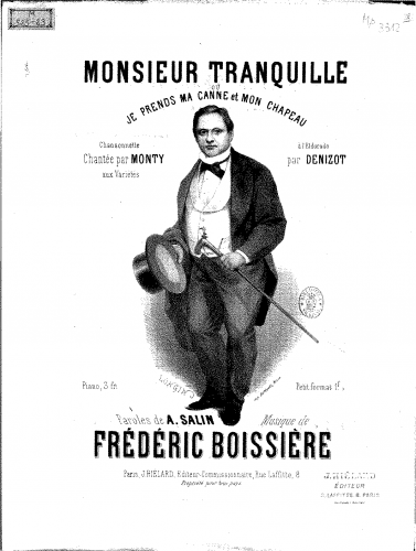 Boissière - Monsieur Tranquille, ou Je prends ma canne et mon chapeau - Score