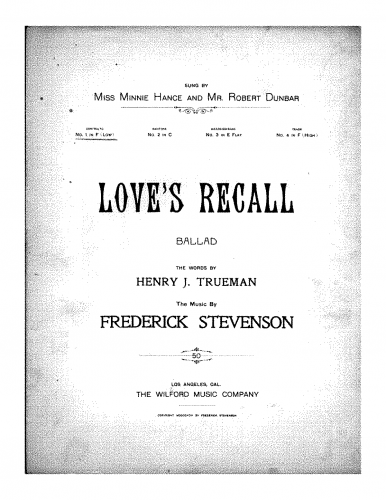 Stevenson - Love's Recall - Score