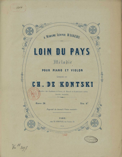 Kontski - Loin du pays - Scores and Parts