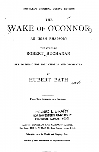 Bath - The Wake of O'Connor - Vocal Score - Score