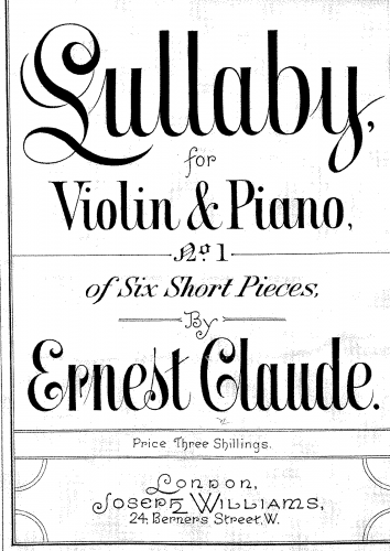 Cover - 6 Short Pieces for Violin and Piano - 1. Lullaby in G major