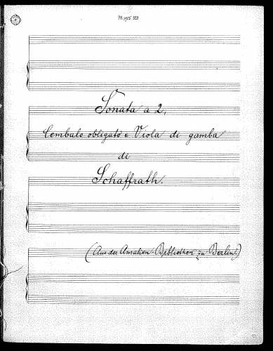 Schaffrath - Duetto for Viola da Gamba and Harpsichord in A major - Score