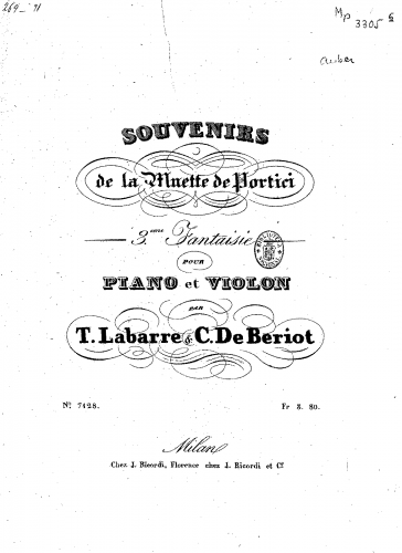 Labarre - Souvenirs de 'La muette de Portici' - Scores and Parts