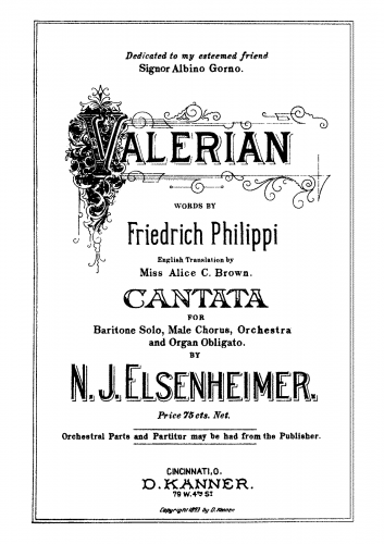 Elsenheimer - Valerian - Vocal Score - Score